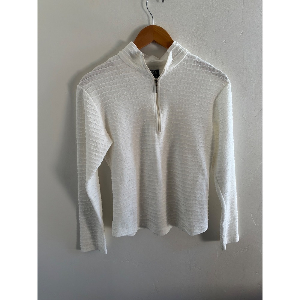 Marker Womens White Textured Quarter Zip Pullover Long Sleeve Top Size Large USA